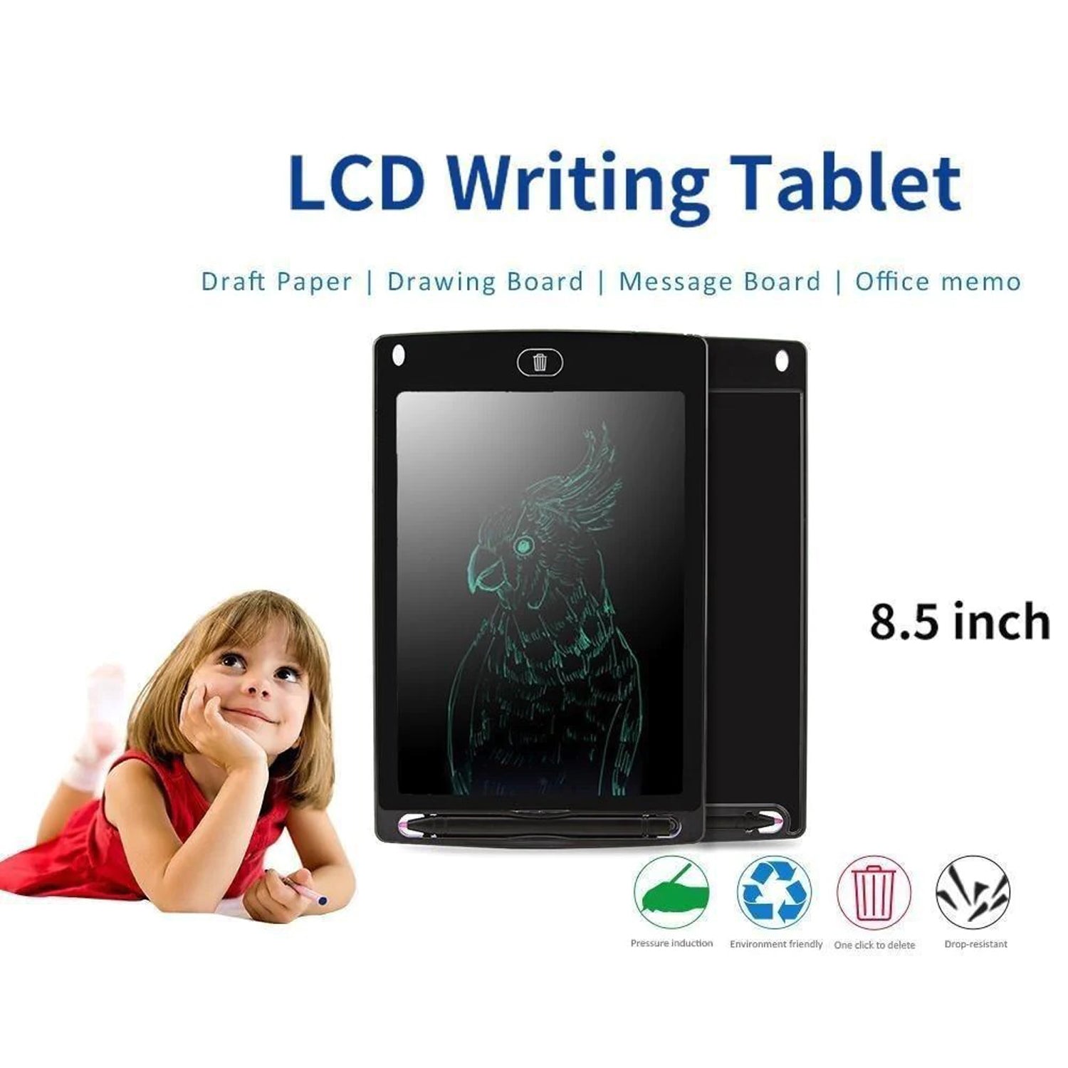 LCD Writing Tablet 8.5 Inch E-Note Pad - Kids Drawing Pad, Doodle Board, Learning Gift for 3-6 Years Old (Random Color) | EagleShopy