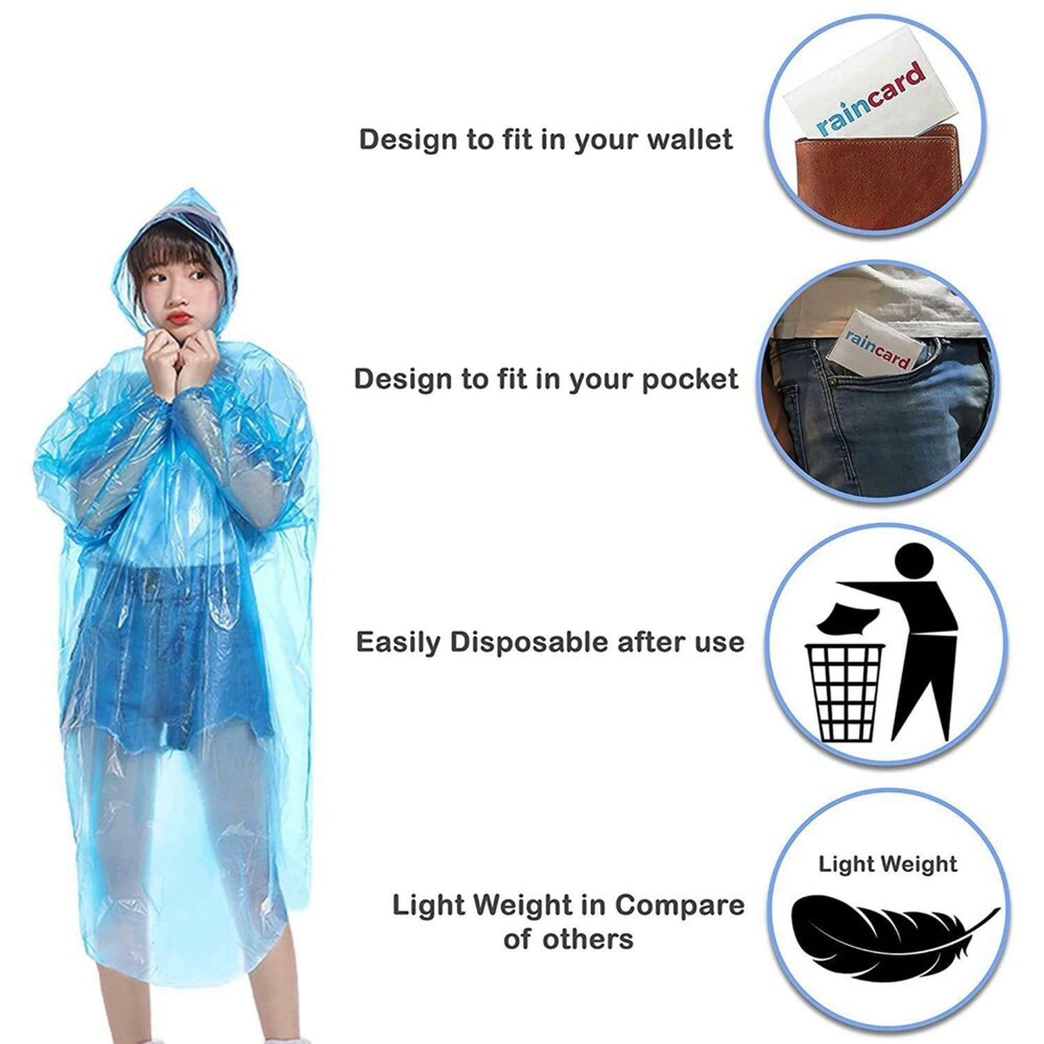 Disposable Pocket Size Easy to Carry Raincoat Pack of 5 Rain Cards - Stay Dry on the Go | EagleShopy